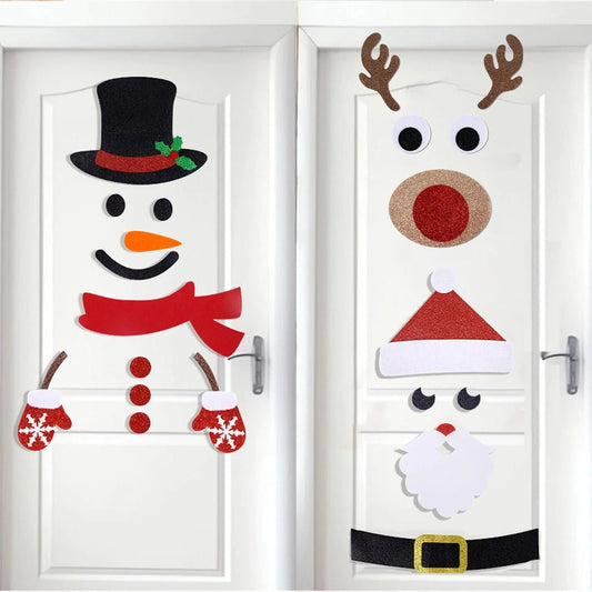 Christmas Door Window Stickers Felt Cloth Cartoon Snowman Santa Claus - Noel.ca
