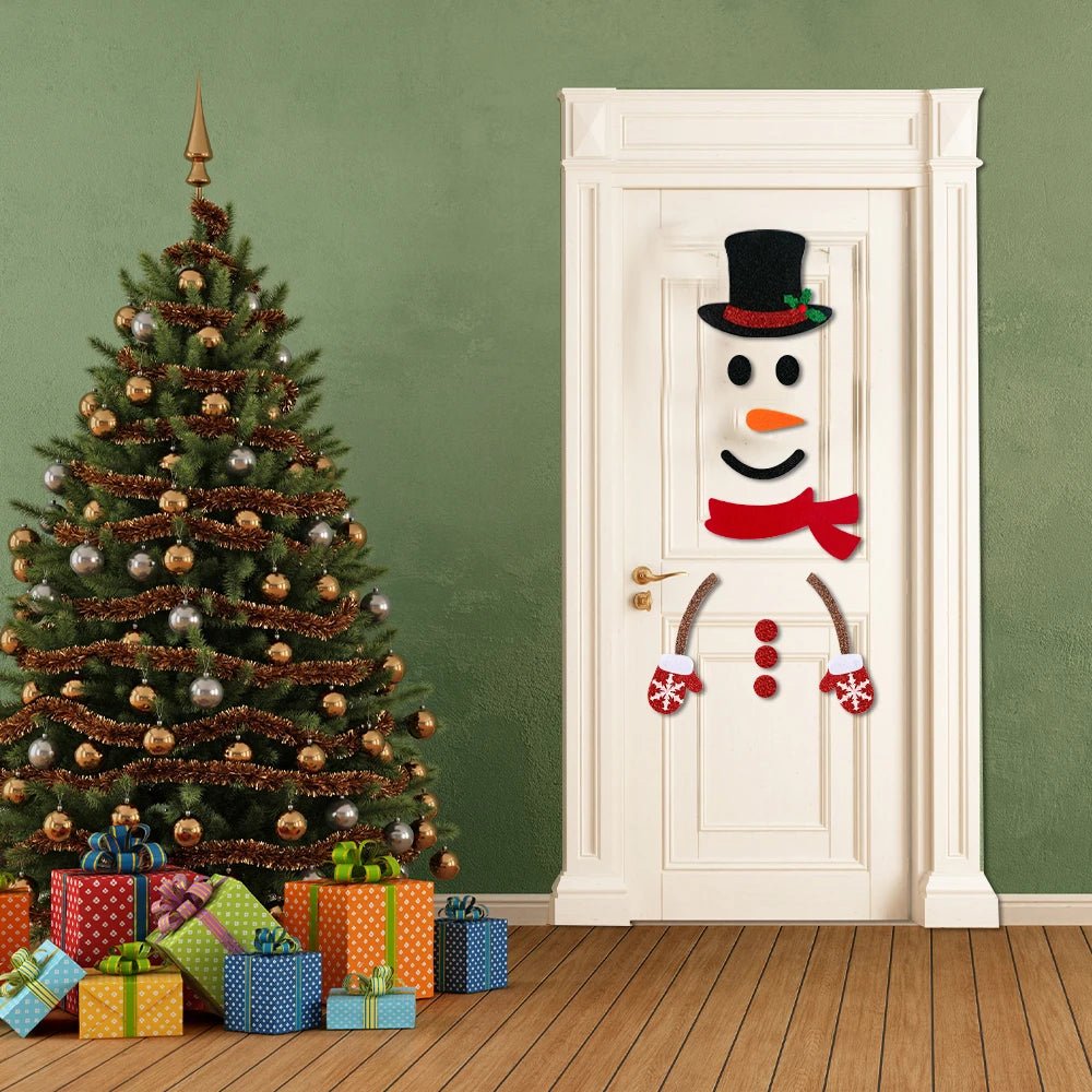 Christmas Door Window Stickers Felt Cloth Cartoon Snowman Santa Claus - Noel.ca