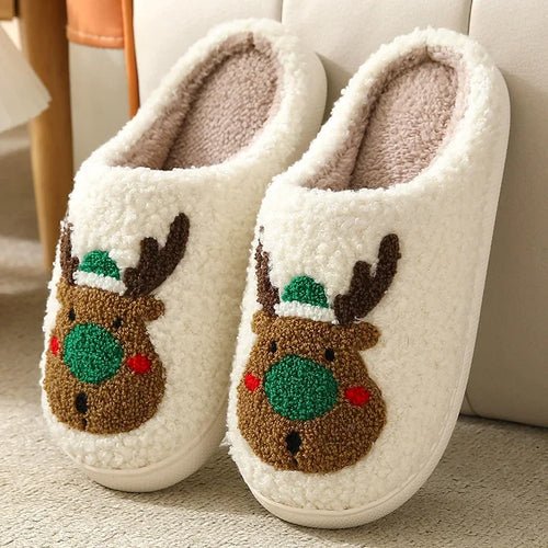 Christmas Elk Cotton Slippers for Women Men Winter Cute Cartoon Home - Noel.ca