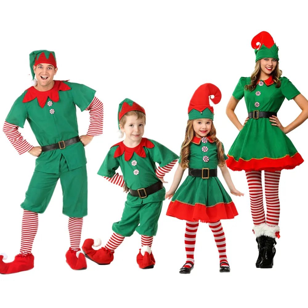 Christmas Santa Claus Costume Green Elf Cosplay Family Carnival Party - Noel.ca
