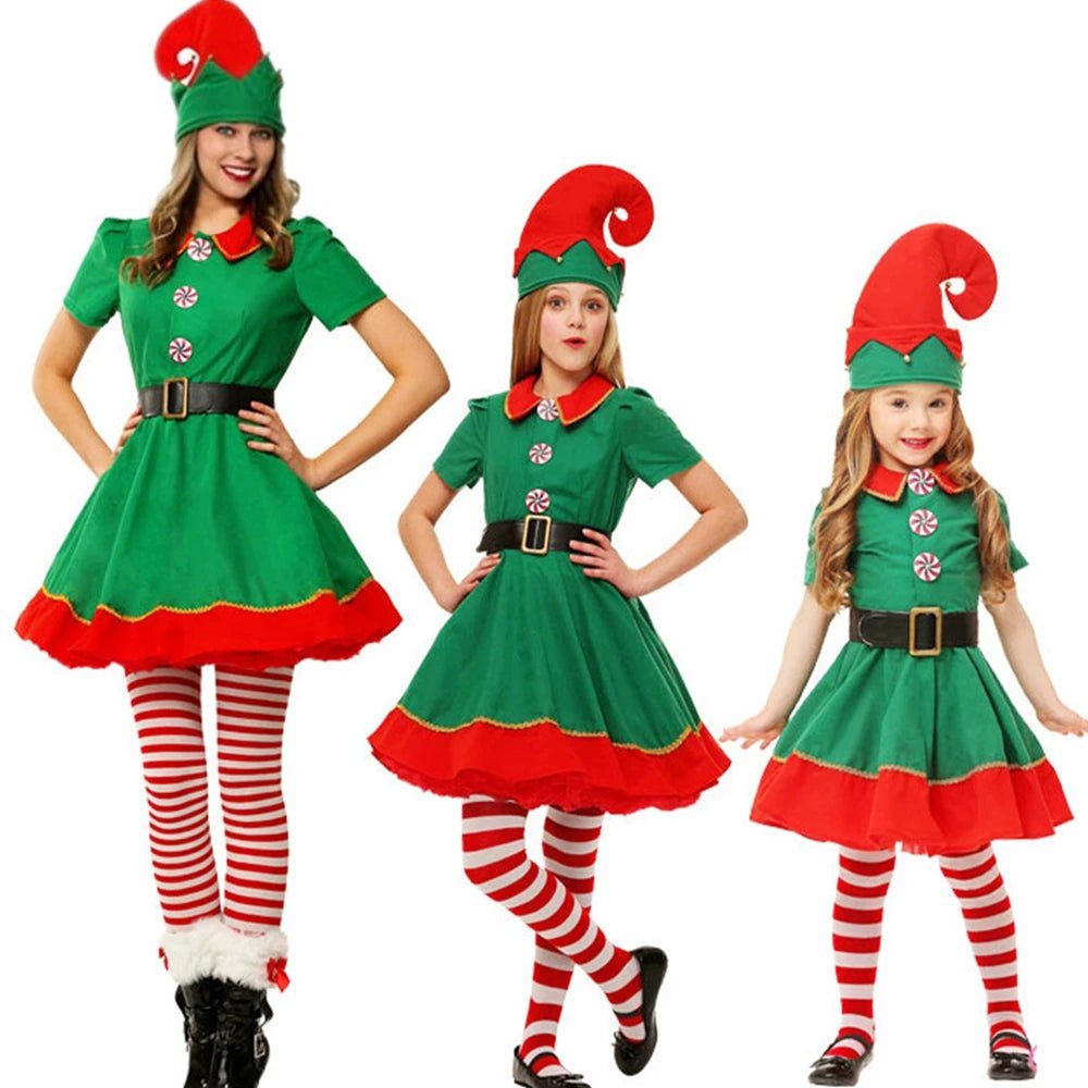 Christmas Santa Claus Costume Green Elf Cosplay Family Carnival Party - Noel.ca