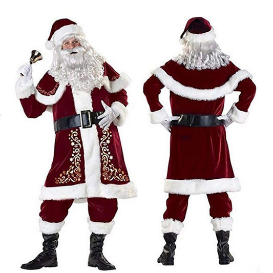 Man Santa Claus Suit Adult Christmas Cosplay Costume Red Deluxe Velvet - Noel.ca