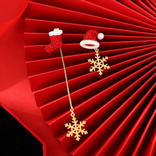 New Design Asymmetric Snowflake Christmas Boot Hat Drop Earrings for - Noel.ca