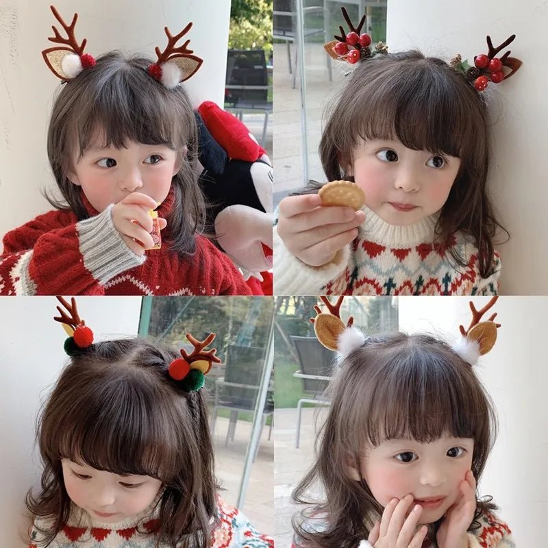 New Year Christmas Hair Pin Children Barrettes Bow Deer Santa Claus - Noel.ca