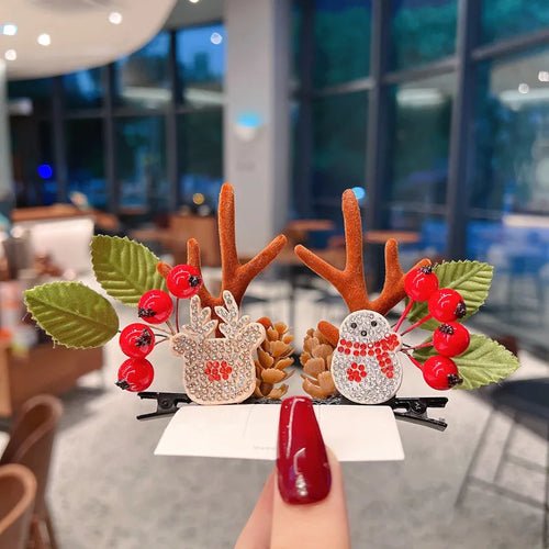 New Year Christmas Hair Pin Children Barrettes Bow Deer Santa Claus - Noel.ca