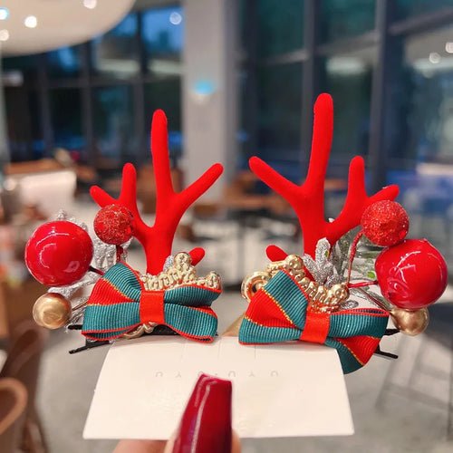 New Year Christmas Hair Pin Children Barrettes Bow Deer Santa Claus - Noel.ca