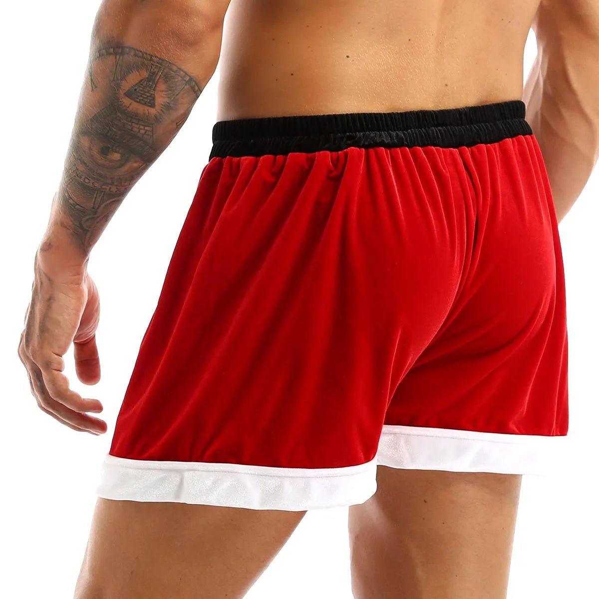 Red Mens Flannel Christmas Santa Claus Cosplay Costume Sexy Shorts - Noel.ca