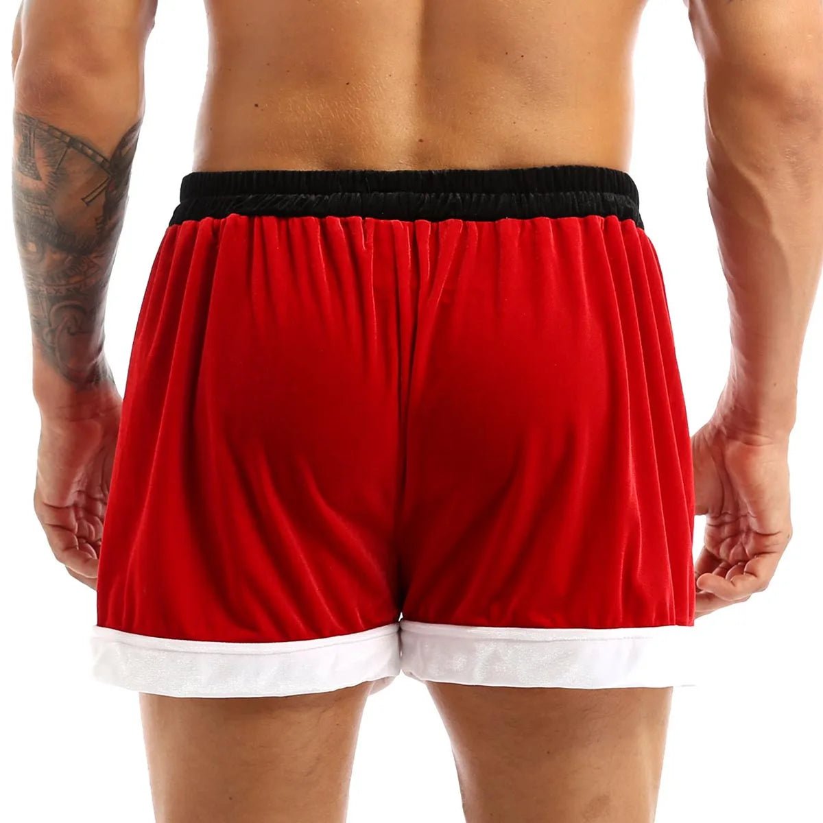 Red Mens Flannel Christmas Santa Claus Cosplay Costume Sexy Shorts - Noel.ca