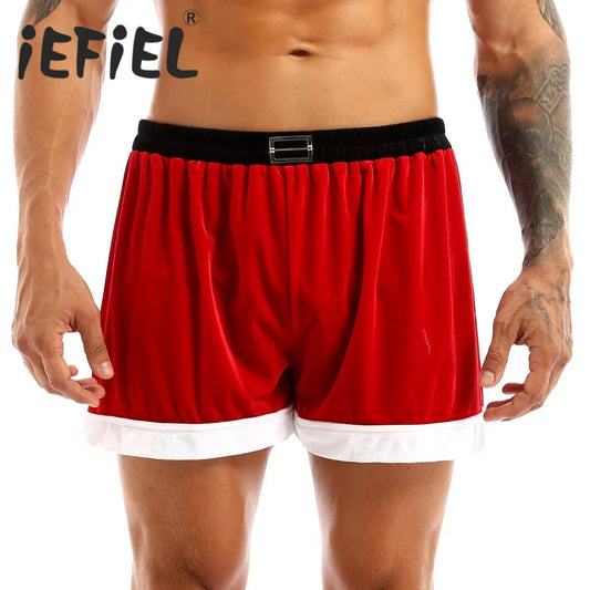 Red Mens Flannel Christmas Santa Claus Cosplay Costume Sexy Shorts - Noel.ca
