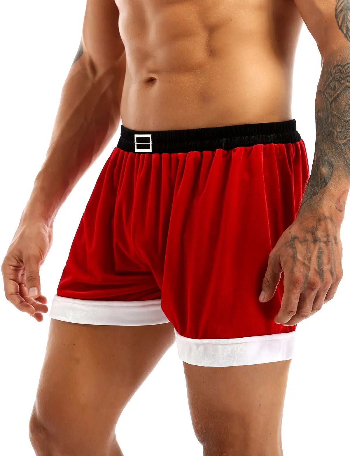 Red Mens Flannel Christmas Santa Claus Cosplay Costume Sexy Shorts - Noel.ca