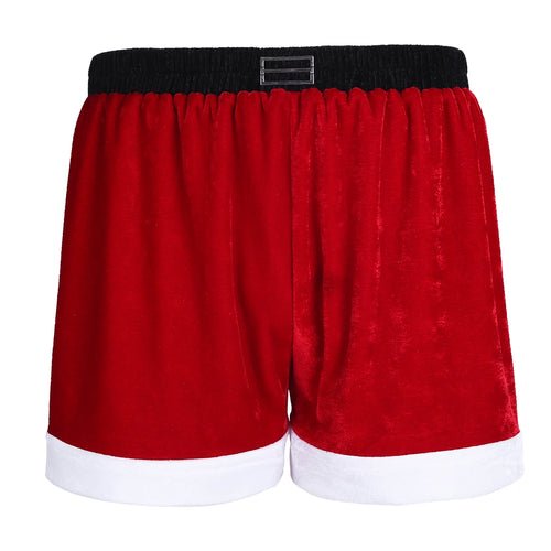Red Mens Flannel Christmas Santa Claus Cosplay Costume Sexy Shorts - Noel.ca