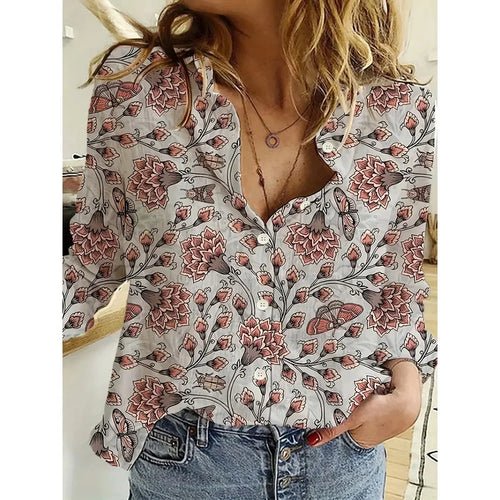 Women's 2024 New 3d Christmas Printed Long Sleeve Shirts Elegant Lapel - Noel.ca