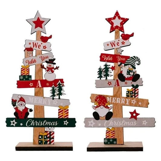 Wooden Christmas Tree Desktop Ornament Santa Claus Merry Christmas - Noel.ca