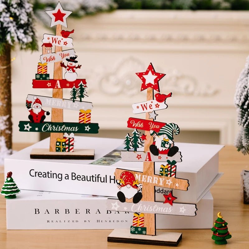 Wooden Christmas Tree Desktop Ornament Santa Claus Merry Christmas - Noel.ca