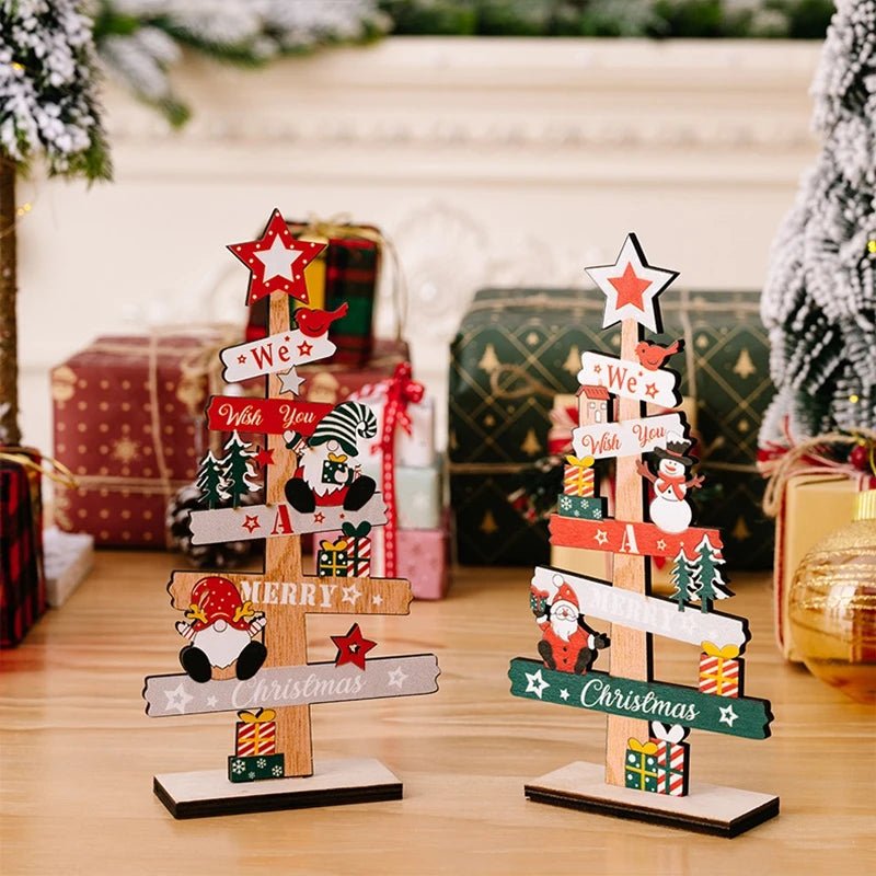 Wooden Christmas Tree Desktop Ornament Santa Claus Merry Christmas - Noel.ca